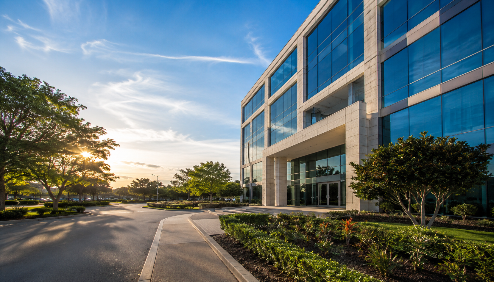Modern glass office building for bankruptcy legal services in Deerfield Beach